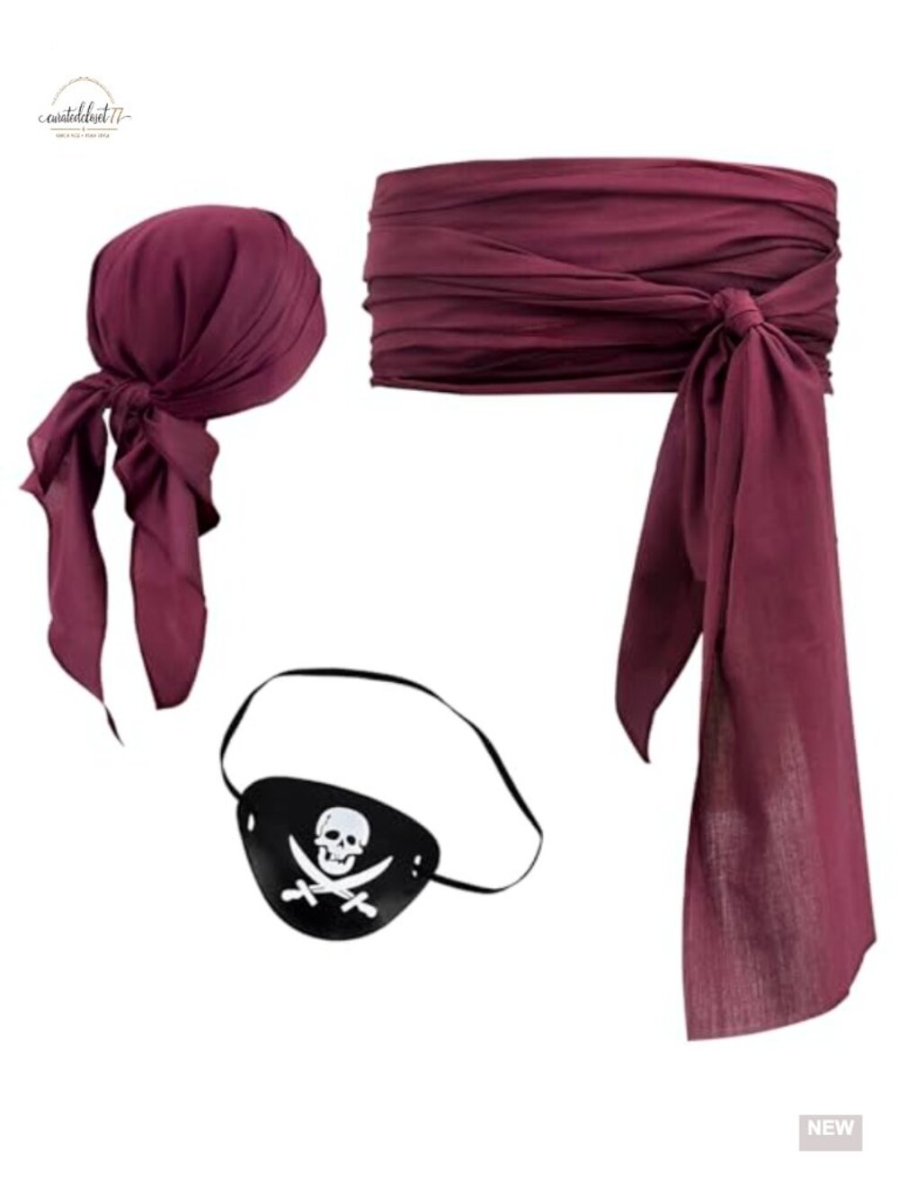 Pirate Costume Accessory Set 3 Piece Head Scarf Bandana Belt Eye Patch Cosplay